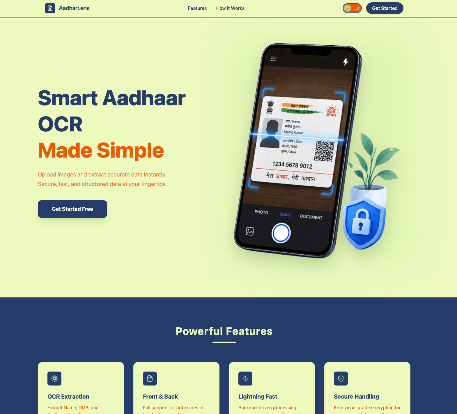 AadharLens Aadhaar OCR application screenshot