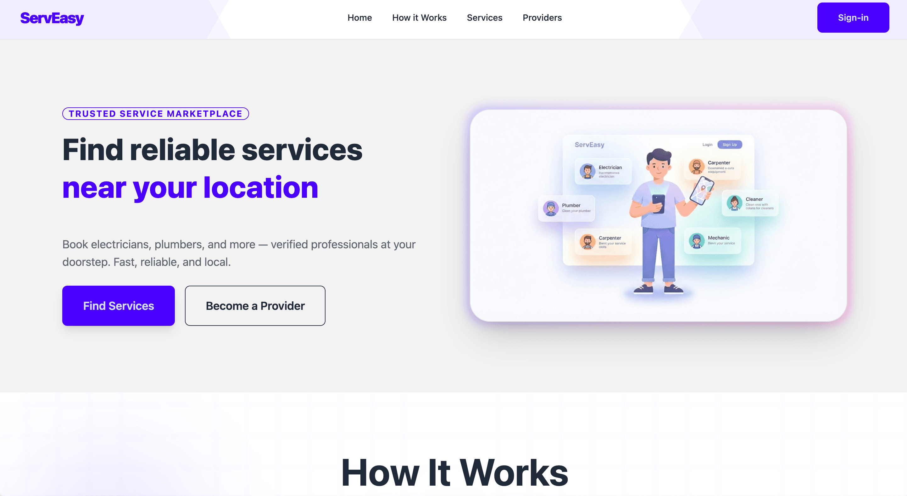 ServEase service marketplace screenshot