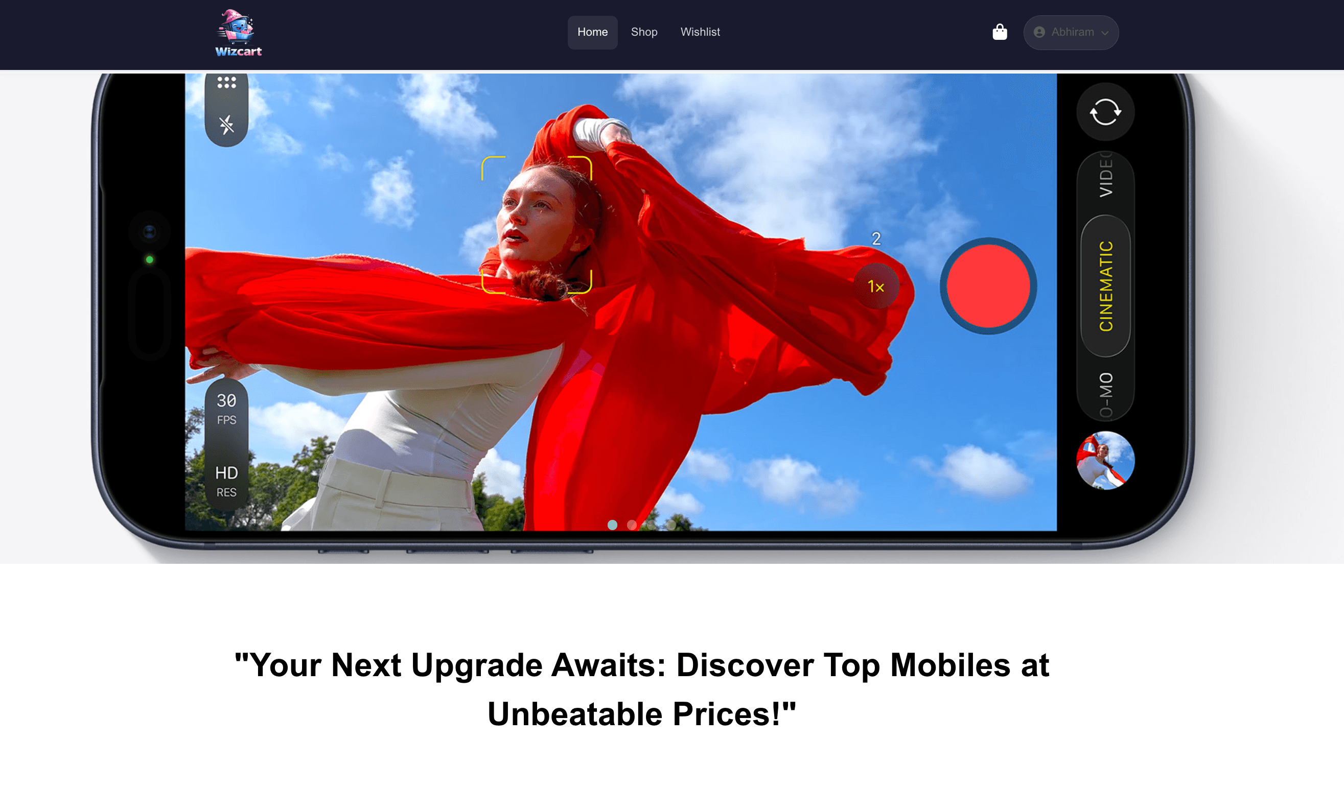 WizCart mobile phone e-commerce screenshot