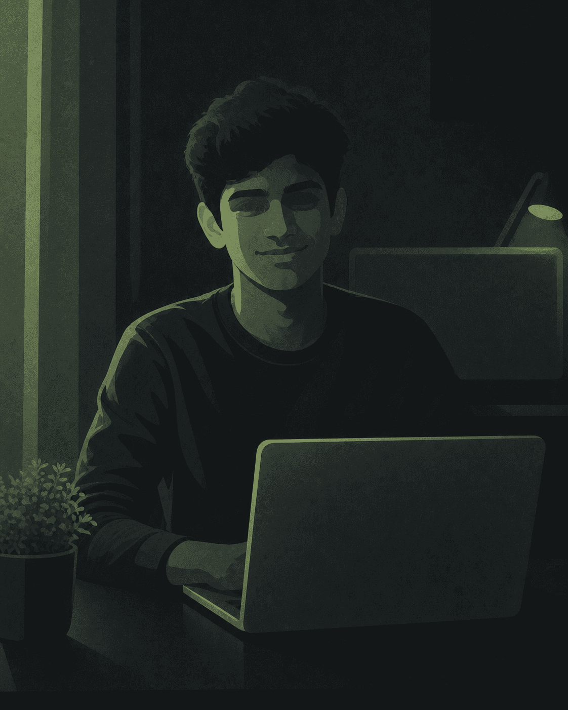 Shadow-style illustration of a developer coding on a laptop
